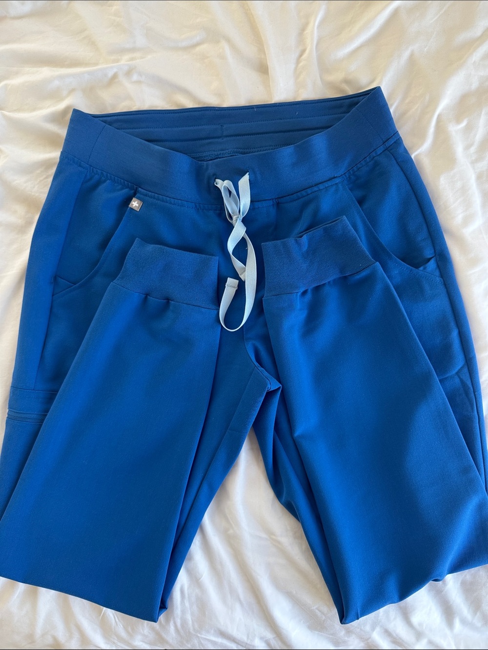 Figs Royal Blue Zamora Jogger Sweatpants with Light Blue Drawstring